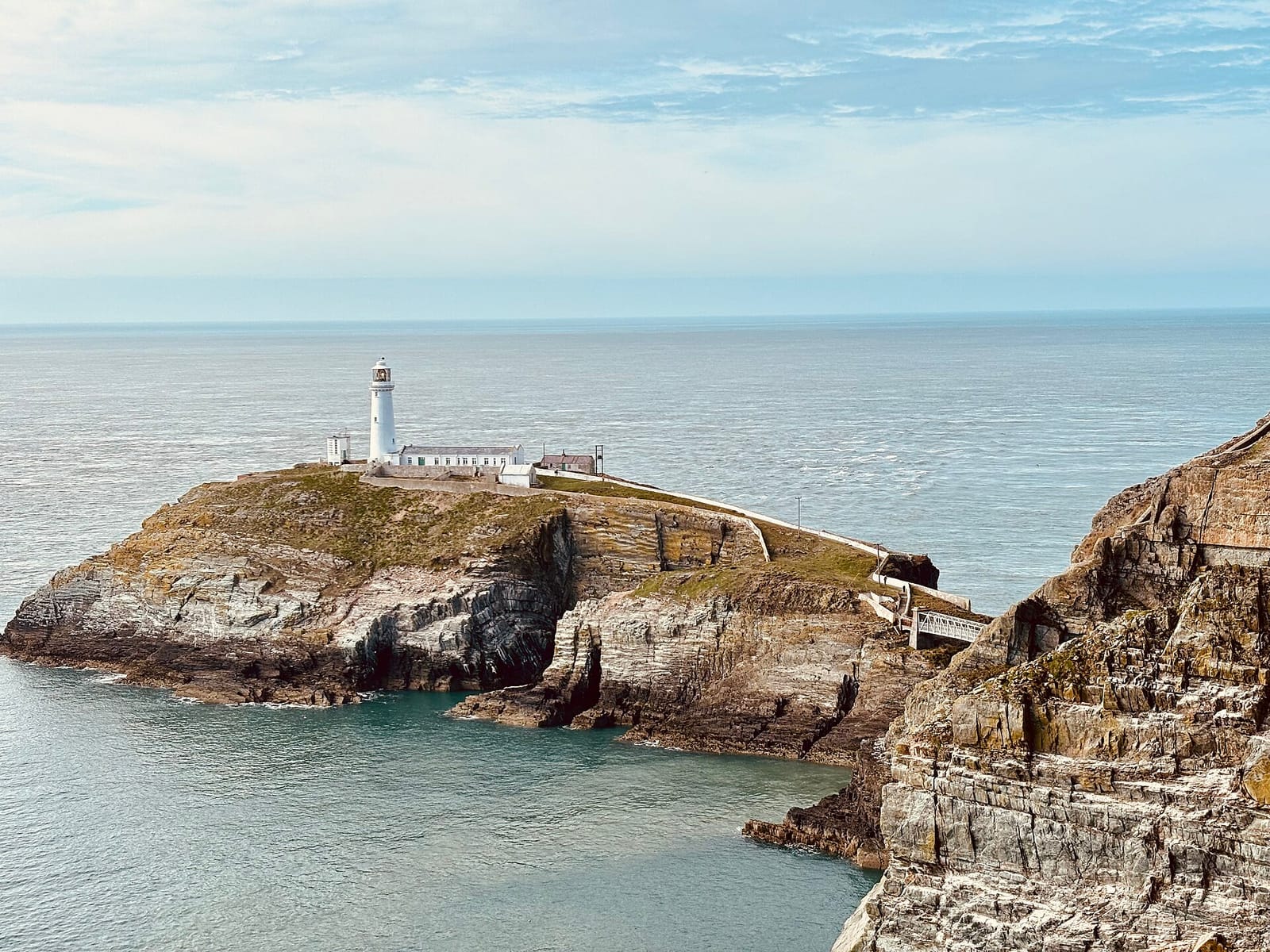 South Stack lighthouse on a rocky islet off the cliffs of Anglesey