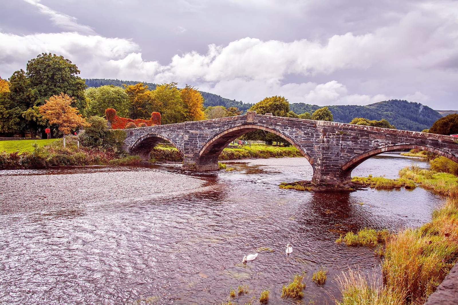The Pont Fawr bridge over the River Conwy at Llanrwst in autumn