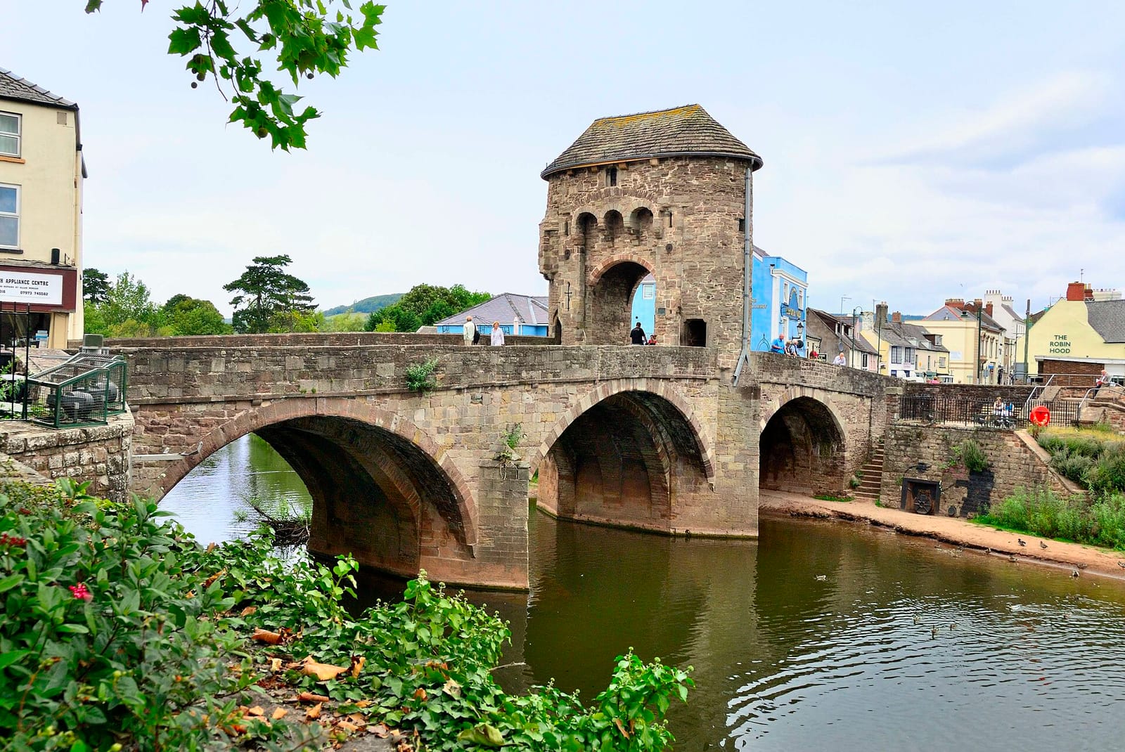 The medieval fortified Monnow Bridge and gate tower at Monmouth