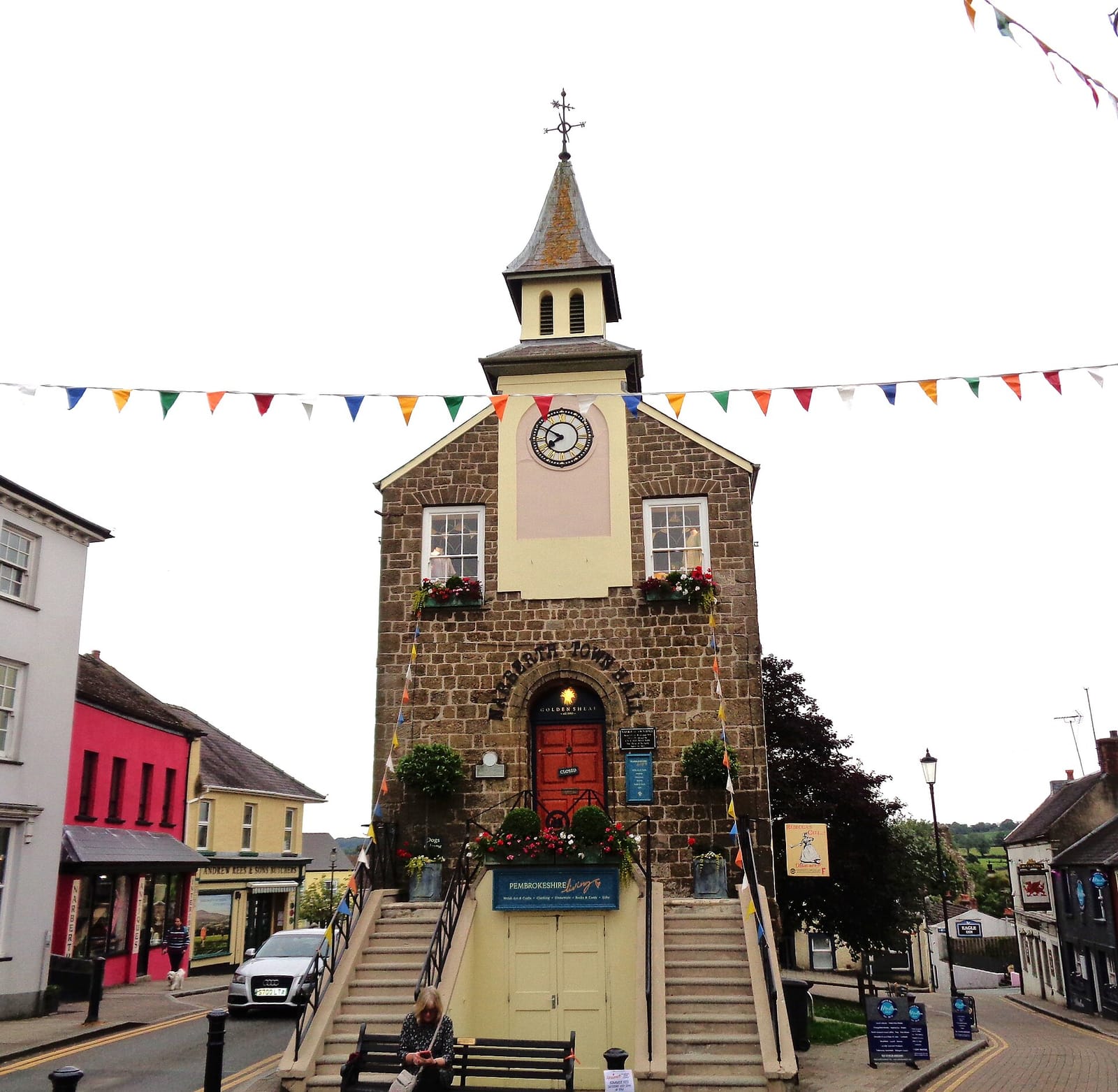 The historic town hall on the colourful high street of Narberth