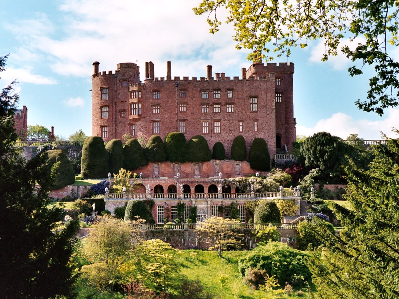 The red walls and terraced gardens of Powis Castle near Welshpool